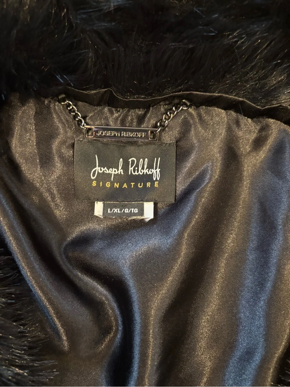 Joseph Ribkoff Black Faux Fur Shawl with Decorative Clasp